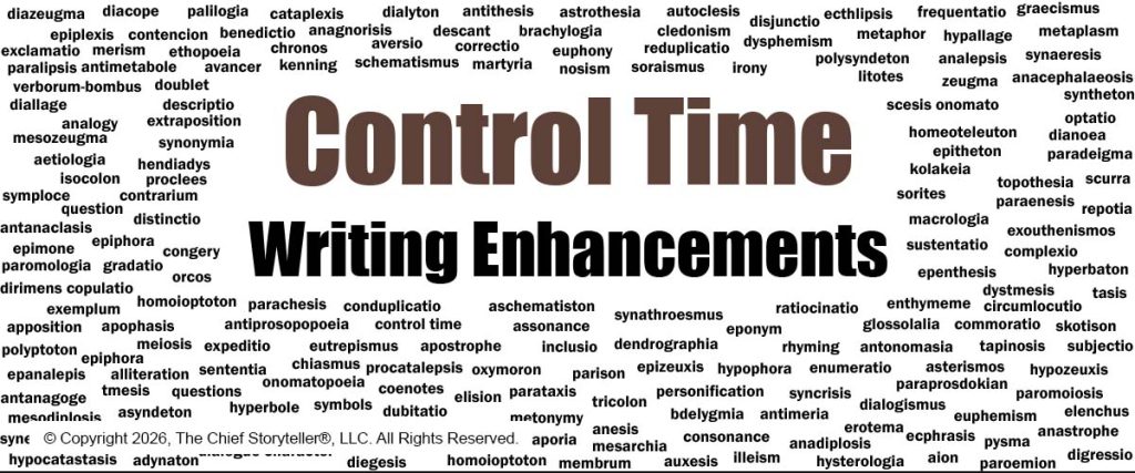 Word cloud of hundreds of figures of speech. This is for the writing enhancement, Control Time, which is in the category of Story and Voice.
