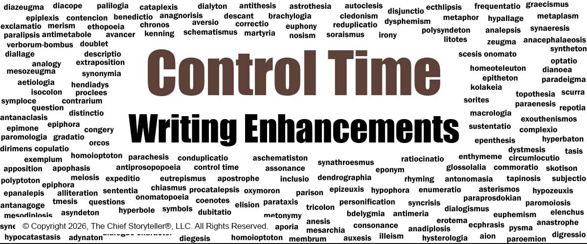 Word cloud of hundreds of figures of speech. This is for the writing enhancement, Control Time, which is in the category of Story and Voice.
