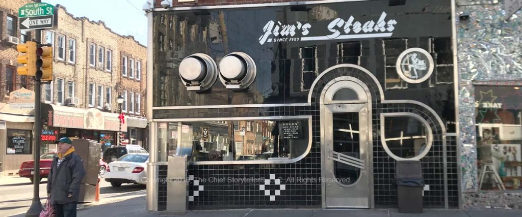 front entrance of Jim's Steaks in Philadelphia on South Street