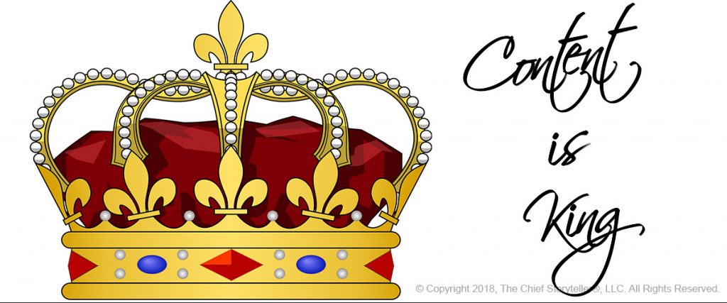 colorfully drawn image of a crown with adjacent text of content is king