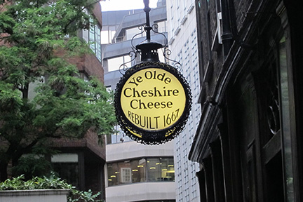 United Kingdom, London, sign for Ye Olde Cheese pub, rebuilt 1667