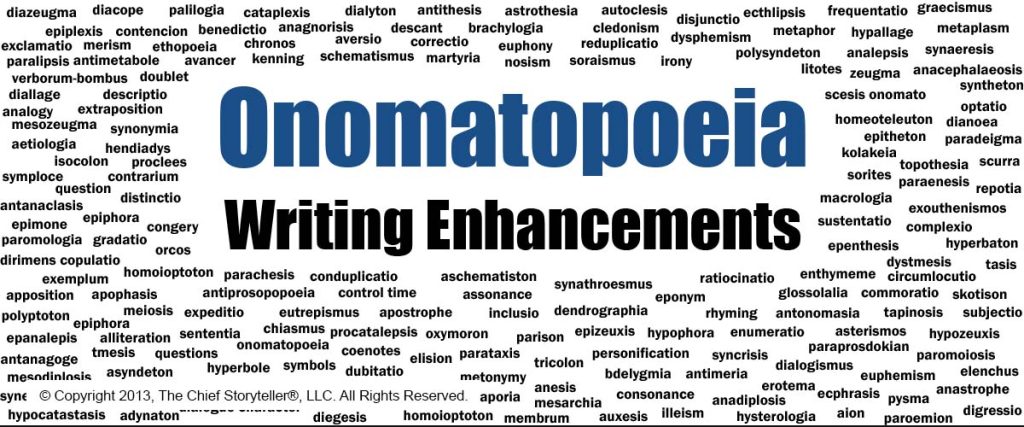 Word cloud of hundreds of figures of speech. This is for onomatopoeia on our blog, for what we call writing enhancements, category of sound and rhythm.