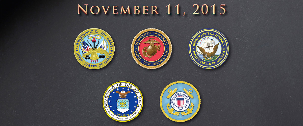 happy veterans day 2015 with the logos of the five branches