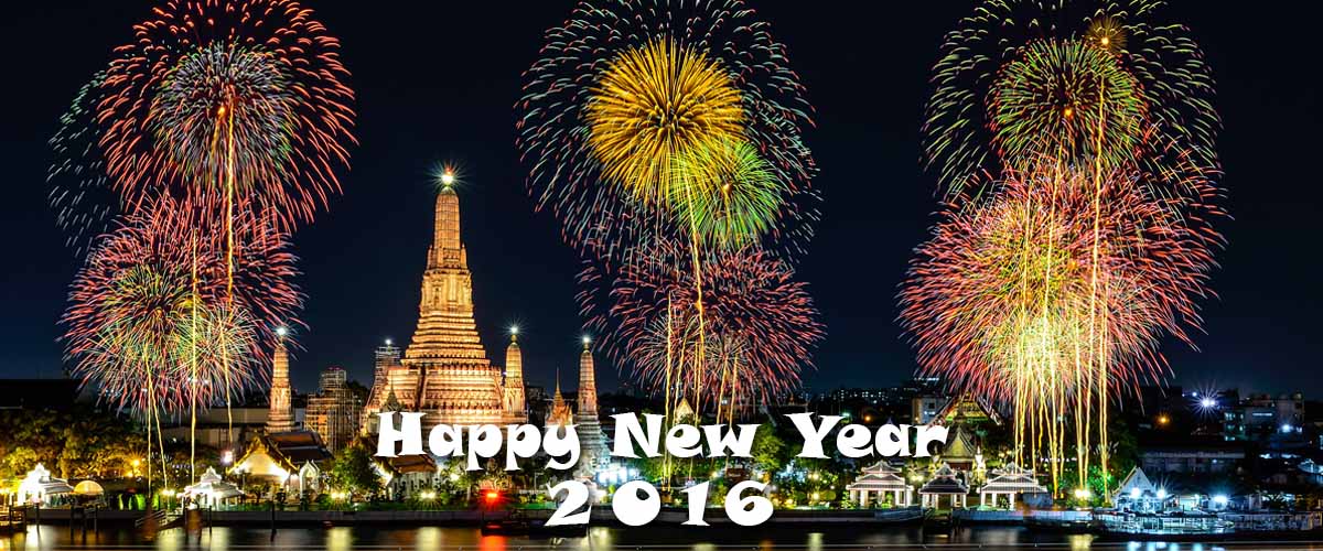 happy new year 2016 - fireworks over Banghok, Thailand
