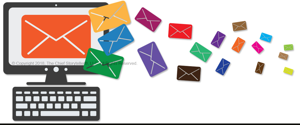 email campaign with icon art of computer screen sending emails as envelopes in many colors, from large to very small to demonstrate the concept of personalizing your email campaign