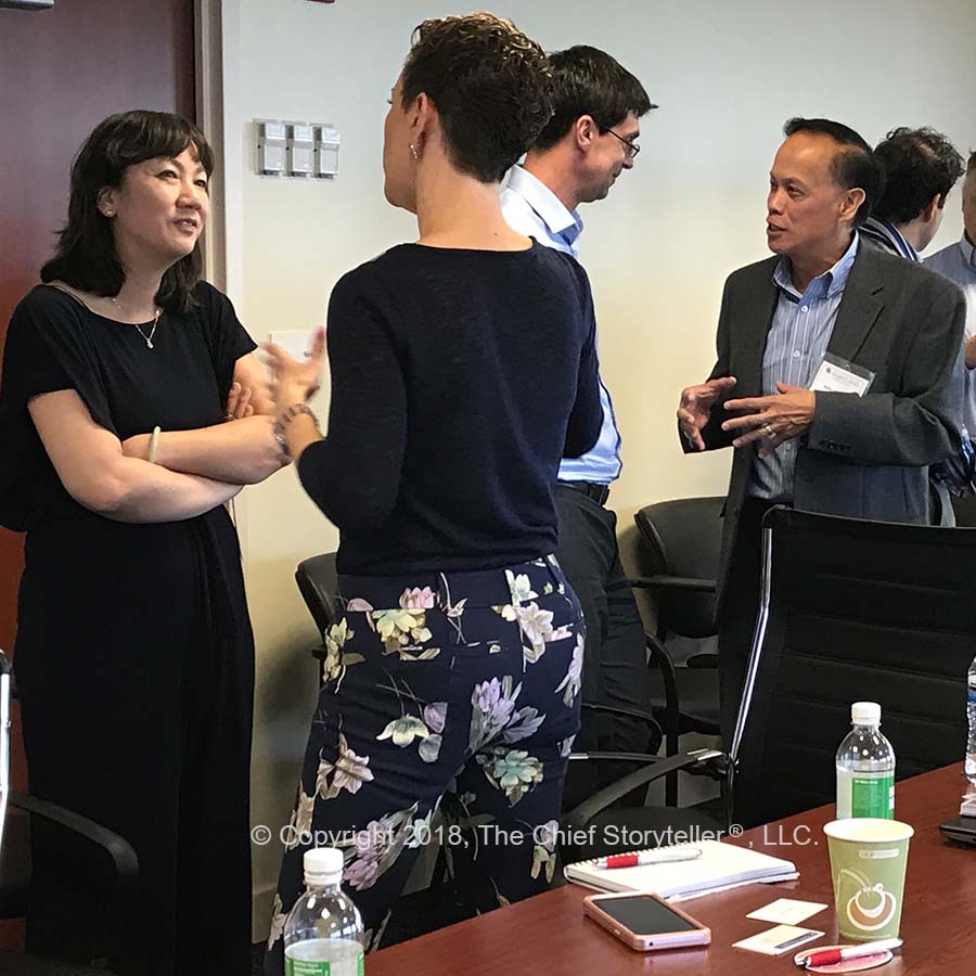 the chief storyteller smart exercises and smart ice breakers, workshop with the University of Maryland Terp Alumni Network and the Montgomery Country Chamber of Commerce, Ira leads the participants in That's Interesting, Tell Me More executive storytelling exercise