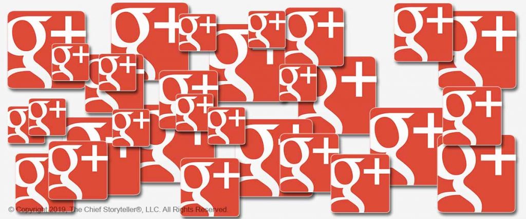 Google Plus logos in different sizes fill the picture - Google Closing
