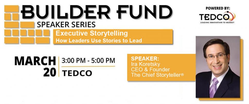 banner header announcing ira koretsky's storytelling for leaders workshop with TEDCO