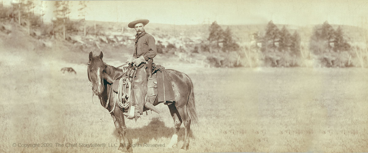 1888 photo of cowboy in the west, story of Goldrush Jack, and secret to asking questions