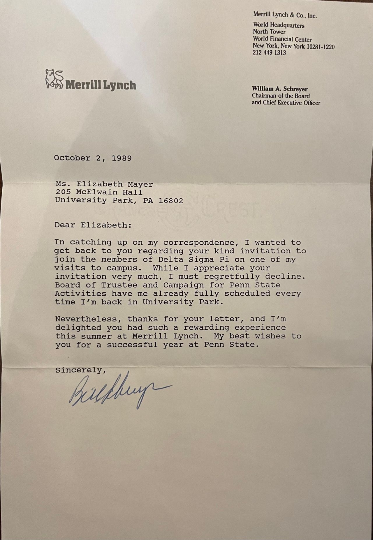 elizabeth example of a perfect symbol story -- original letter from 1989