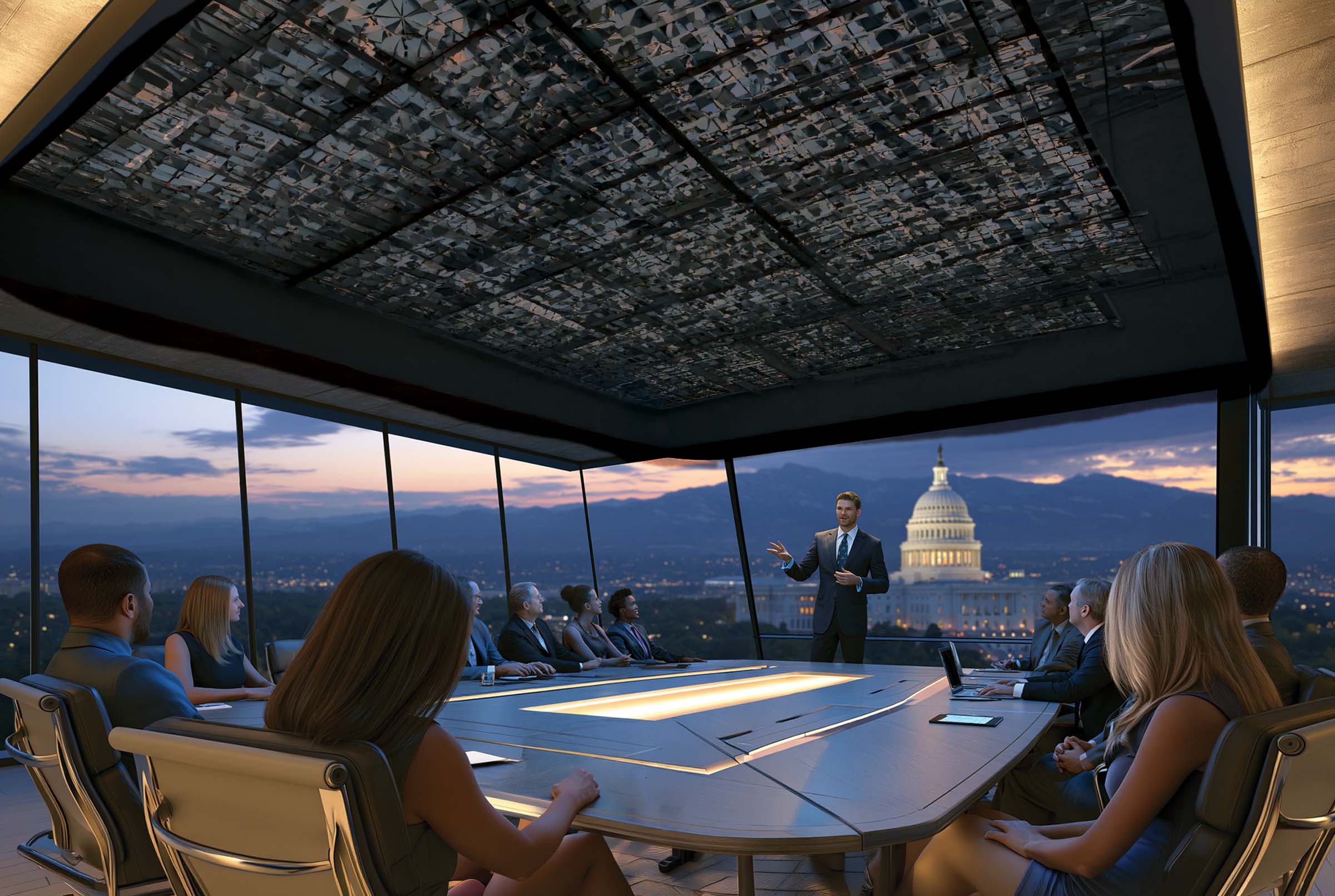 success story - CxO speaking to prospective clients, US Capitol in the background
